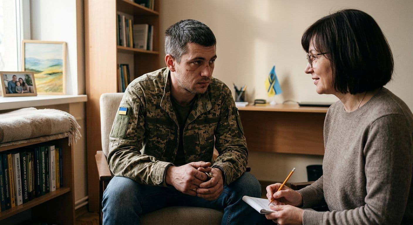 Біль після бою: Чому робота з психологом критично важлива після досвіду війни Відновити контроль над власним життям: Чому фахова психологічна підтримка необхідна після досвіду бойових дій.